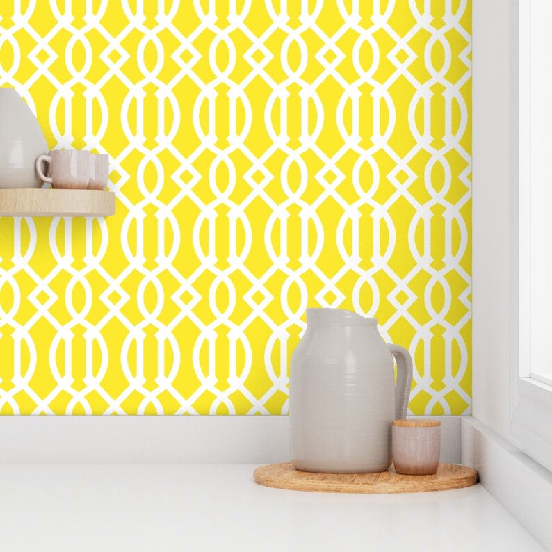 Trellis Wallpaper Yellow Trellis by Lattice Etsy