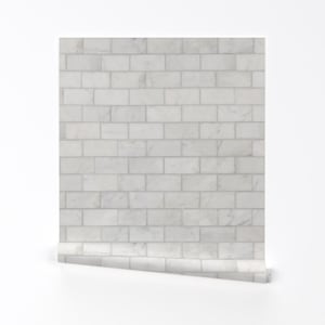 Ceramic Look Removable Peel and Stick Wallpaper - White Brick Running Bond Tiled Pattern - Wall Art Wall Decor - White Brick by lbaron