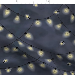 Fireflies Fabric - String Of Fireflies By Winniepeach - Summer Nights Navy Blue Stars Fireflies Cotton Fabric By The Yard With Spoonflower