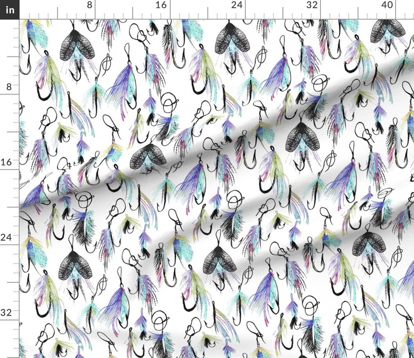 Watercolor Fishing Lure Fabric Feather Fly in Watercolor by Etsy