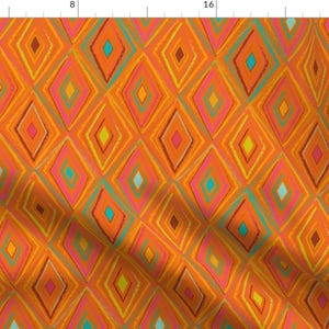 Orange Geometric Fabric - Diamond Brush Tangerine  By Teresamagnuson - Orange Painted Geometric Cotton Fabric By The Yard With Spoonflower