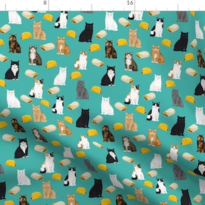 Cats Fabric - Cats And Tacos And Burritos Mexican Fabric Cat By Petfriendly - Cats Hispanic Food Cotton Fabric By The Yard With Spoonflower image 1