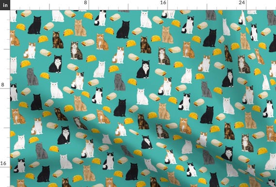 Cats Fabric - Cats And Tacos And Burritos Mexican Fabric  Cat By Petfriendly - Cats Hispanic Food Cotton Fabric By The Yard With Spoonflower