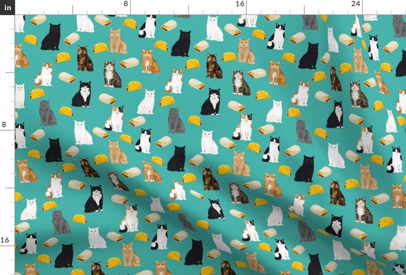 Cats Fabric - Cats And Tacos And Burritos Mexican Fabric Cat By Petfriendly - Cats Hispanic Food Cotton Fabric By The Yard With Spoonflower image 1