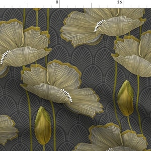 Art Decor Poppy Fabric Art Deco Fleurs Dor by j9design Vintage 1920s Poppies Yellow Grey Botanical Fabric by the Yard by Spoonflower image 1