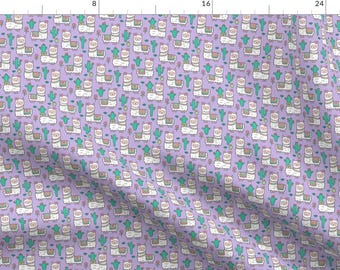 Llama Fabric - Llamas Alpaca Cactus Flowers On Purple Smaller 1.5" By Caja Design Baby Nursery - Cotton Fabric By The Yard With Spoonflower