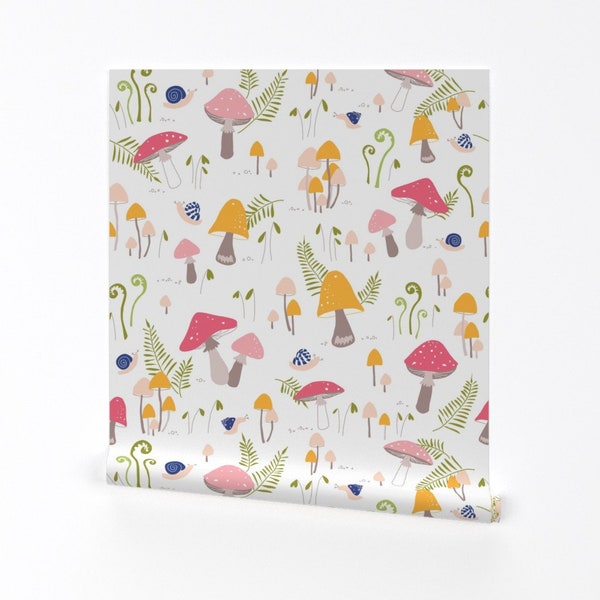 Mushrooms Wallapaper - Mushroom Forest By Ldpapers - Yellow Red Pink Custom Printed Removable Self Adhesive Wallpaper Roll by Spoonflower
