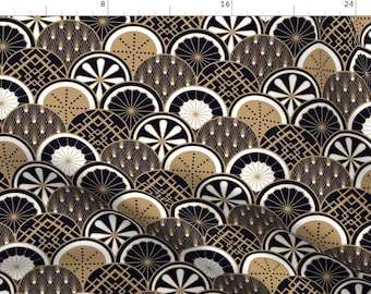 Art Deco Fabric - Art Deco Fruit Cocktail - Black By Ceciliamok - Vintage Style 1920s Deco Brown Cotton Fabric By The Yard With Spoonflower