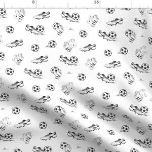 Soccer Fabric - Soccer By Revista - Soccer Balls Black White Cleats Sneakers Sports Athletic Cotton Fabric By The Yard With Spoonflower
