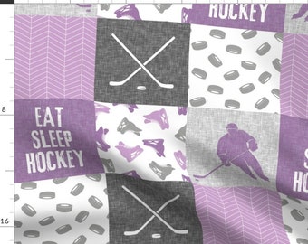 Purple Eat Sleep Hockey Fabric - Eat Sleep Hockey - Ice Hockey Patchwork - Hockey Nursery - Wholecloth Purple - Lad19 By Littlearrowdesign