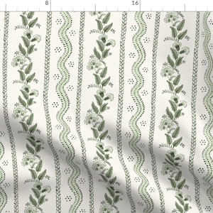 Green Floral Stripe Fabric - Green Floral Stripe by danika_herrick - Stripe Floral Botanical Victorian Fabric by the Yard by Spoonflower