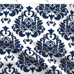 Victorian Fabric - Damask Navy By Mintedtulip - Victorian Floral Apparel Modern Home Upholstery Cotton Fabric By The Yard With Spoonflower
