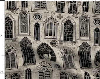 Windows Fabric - Medieval Gothic Church Windows By Mariafaithgarcia - Church Architecture Cotton Fabric By The Yard With Spoonflower