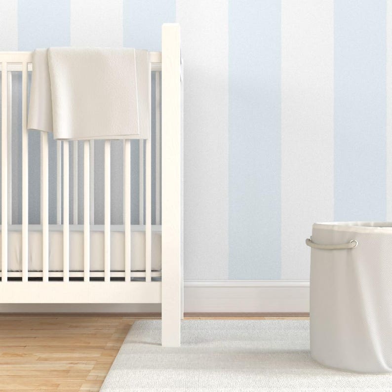 Stripe Peel and Stick Wallpaper - Soft Colors Pastel Blue Wide Large Stripe - Removable Wall Decor Art - Pale Blue And White by ellencarroll image 6