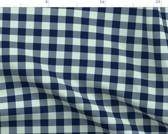 Buffalo Plaid Fabric - Buffalo Plaid 1" - Dark Blue And Mint By Littlearrowdesign - Buffalo Plaid Cotton Fabric By The Yard With Spoonflower