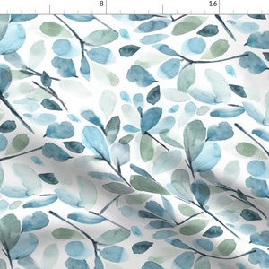 Blue Watercolor Fabric - Faded Blue Watercolor Leaves By Sara Swanson Design - Watercolor Cotton Fabric By The Yard With Spoonflower