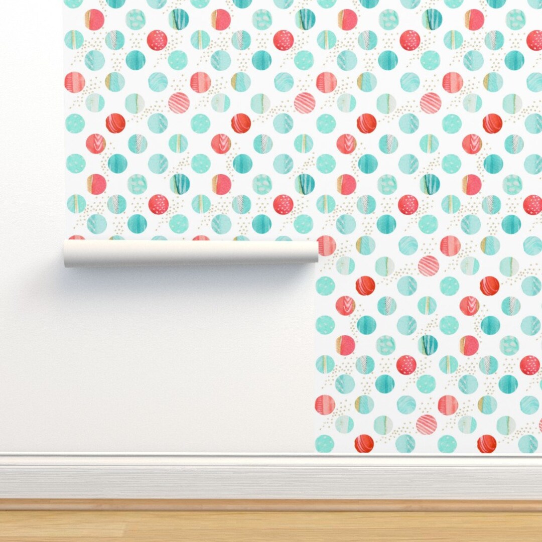 Watercolor Polka Dot Wallpaper Polka Dots Blue Pinks by Etsy