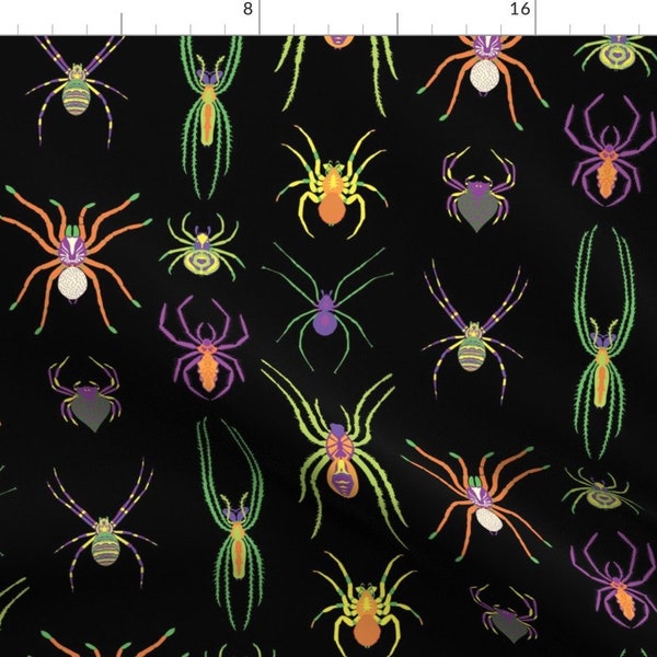 Colorful Spiders Fabric - Pop Art Spiders For Halloween By Pinkowlet- Jewel Tone Bugs and Insects Cotton Fabric By The Yard With Spoonflower