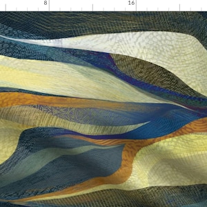 Large Scale Abstract Print Fabric - Textured Waves By Wren Leyland- Abstract Blue Orange Painting Cotton Fabric By The Yard With Spoonflower