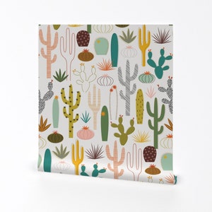 Cactus Wallpaper - Desert Garden By Katerhees - Midcentury Modern Custom Printed Removable Self Adhesive Wallpaper Roll by Spoonflower