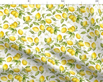 Little Lemons Fabric - Small Lemon Blossoms By Laurapol - Yellow Green Citrus Flowers Mask Scale Cotton Fabric By The Yard With Spoonflower