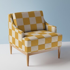 Retro Yellow Check Upholstery Fabric- Mustard Yellow Check by Emily ...
