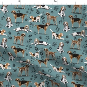 Beagles on Blue Fabric - The Beagle By Elspethrosedesign - Hounds Dog Breeds Faux Woven Look Blue Cotton Fabric By The Yard With Spoonflower