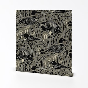 Loon Birds verwijderbaar Peel and Stick-behang - Birding Black Cream Pond Lake Nature - Wall Art Wall Decor - Loons Black door andrea_leonelli