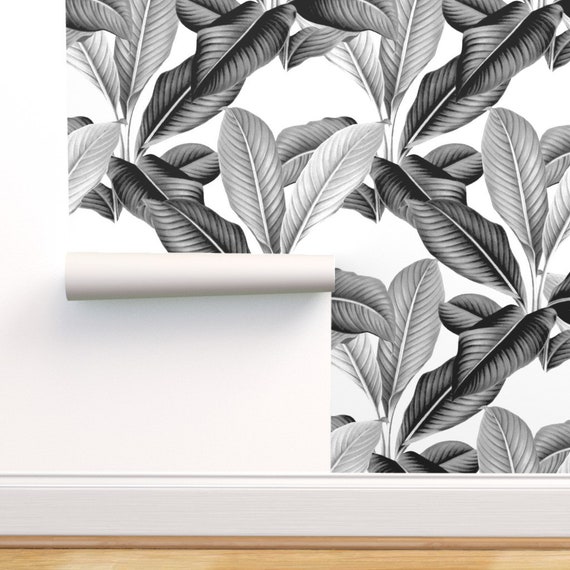 Palm Leaf Wallpaper Palm In Palm Black White By | Etsy