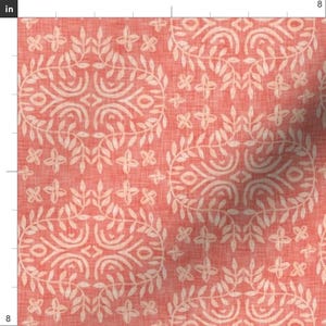 Peach Coral Fabric - Ornamental Coral by nouveau_bohemian - Wreath Boho Ikat Leaves Fabric by the Yard by Spoonflower image 3