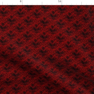 Birds Fabric - Raven Skull Damask Red And Black By Geekycuties - Birds Skulls Floral Damask Red Cotton Fabric By The Yard With Spoonflower