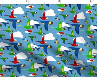 Mod Macaw Fabric - Macaw Skies By Laowti - Macaw Parrot Birds Colorful Animal Nursery Cotton Fabric By The Yard With Spoonflower