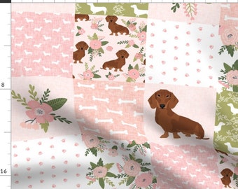 Dachshund Fabric - Dachshund Pet Quilt D Red Coat Doxie Dog Breed Cheater Quilt By Petfriendly - Cotton Fabric By The Yard With Spoonflower