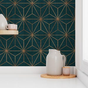 Star Wallpaper - Star Geo Deep Teal Copper By Crystal Walen - Green Custom Printed Removable Self Adhesive Wallpaper Roll by Spoonflower image 7