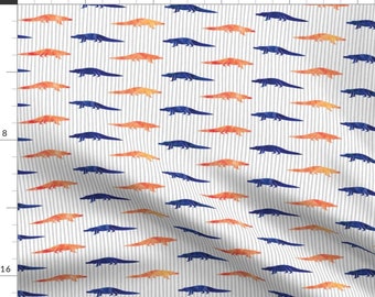 Crocodile Fabric - Alligators - Blue And Orange On Stripes By Littlearrowdesign - Crocodile Cotton Fabric By The Yard With Spoonflower