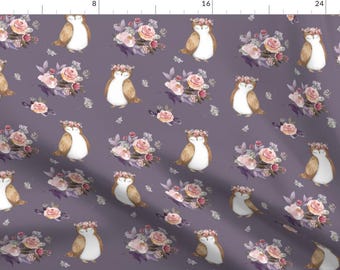 Owl Fabric -  Owl Florals Lilac By Shopcabin - Owl Flower Child Floral Woodland Nursery Fashion Cotton Fabric By The Yard With Spoonflower