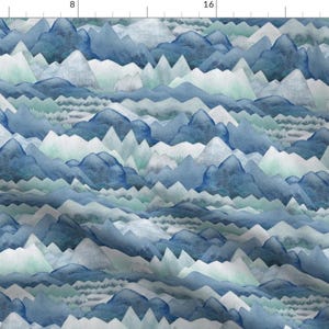 Mountains Fabric - Watercolor Mountains Blue By Dunnspun - Cabin Lodge Blue White Outdoors Woods Cotton Fabric By The Yard With Spoonflower