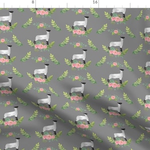 Lamb Fabric - Showstock & Roses Lamb Smaller by thecraftyblackbird - Sheep Show Lamb Stock Show Watercolor Fabric by the Yard by Spoonflower
