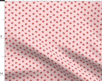 Tiny Strawberry Fabric - Strawberries by kimsa - Ditsy Scale Summer Fruit Pink Red Playful Cute Sweet Fabric by the Yard by Spoonflower