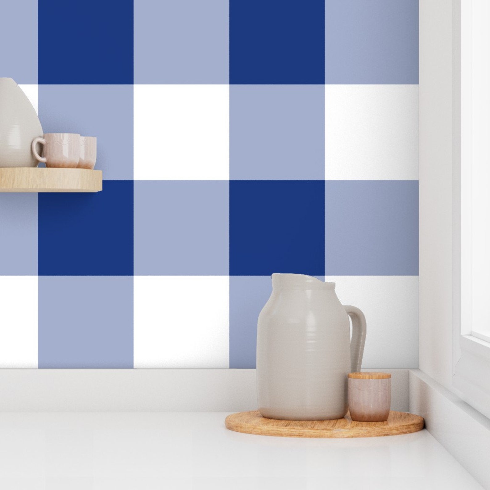 Gingham Wallpaper Gingham With Blue by Peacoquettedesigns Etsy