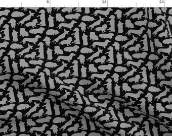 Black and Gray Dachshund Fabric - Dachshund Party Black Grey By Ben Goetting - Weiner Dog Cotton Fabric By The Yard With Spoonflower
