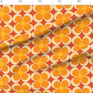 Retro Apparel Fabric - 70s Floral Large by bobbieval - Bright Floral 1970s 1960s Groovy Mcm Mod Floral Orange Clothing Fabric by Spoonflower image 2