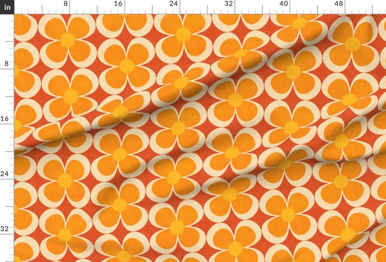 Retro Apparel Fabric - 70s Floral Large by bobbieval - Bright Floral 1970s 1960s Groovy Mcm Mod Floral Orange Clothing Fabric by Spoonflower image 2
