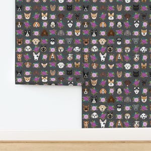 Pets Wallpaper - Dog Cat Floral Pet Lover Purple Gray By Petfriendly - Custom Printed Removable Self Adhesive Wallpaper Roll by Spoonflower image 4