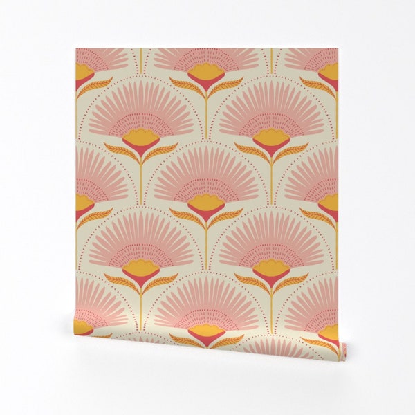 Palm Floral Wallpaper - Aara by scarlet_soleil - Flowers Art Deco Simple Motif Mid Century Removable Peel and Stick Wallpaper by Spoonflower