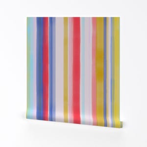 Stripes Wallpaper - Watercolor Stripes And Lines Jumbo By Michelleaitchison - Colorful Removable Self Adhesive Wallpaper Roll by Spoonflower