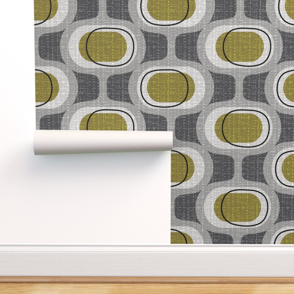 Removable Water-Activated Wallpaper Mid Century Modern Vintage Geometric Blue Removable Water-Activated Wallpaper Mid Century Modern Vintage Geometric Blue