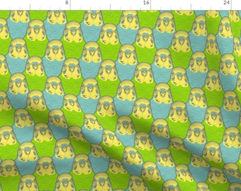 Birds Fabric - A Buncha Budgies By Kjthoon - Birds Parakeet Blue Yellow Green Animal Nature Cotton Fabric By The Yard With Spoonflower