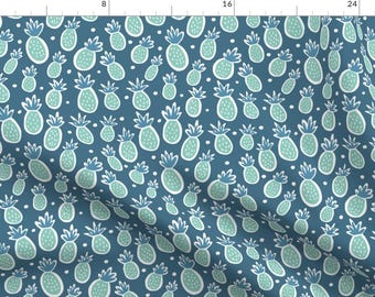 Blue Pineapple Hawaiian Fabric - Blue Hawaiian By Ellolovey - Mint and Blue Pineapple Cotton Fabric By The Yard With Spoonflower Fabrics