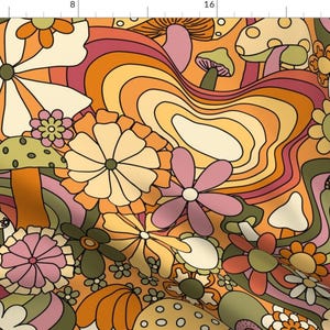 Retro Fabric - Groovy Mushroom Garden by yesterdaycollection - Vintage Floral Retro Hippie Groovy 70s 60s Fabric by the Yard by Spoonflower